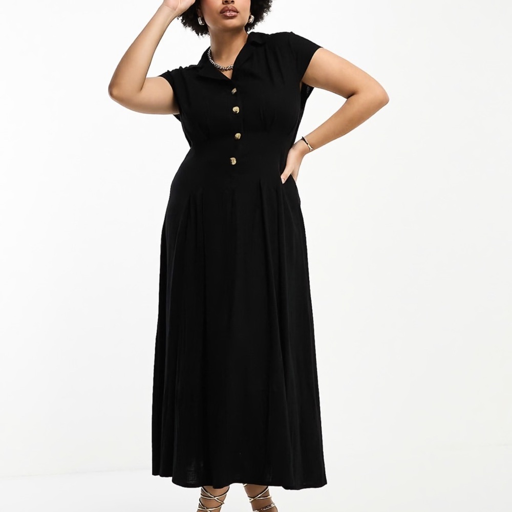 ASOS Curve linen cap sleeve midi dress in black, Size US12 💗